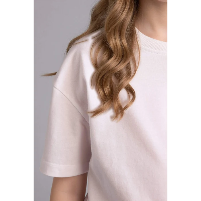 Defacto D9099A8WT34 Beyaz Relax Fıt Bisiklet Yaka Kısa Kollu Tişört Kız Çocuk