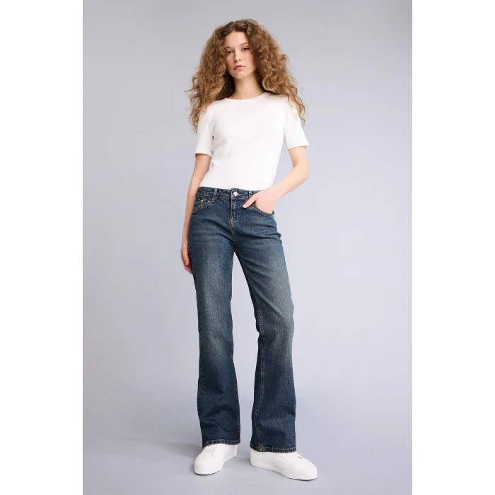 Defacto H0136AXNM34 Mavi Düşük Bel Jean Yıkamalı Pantolon