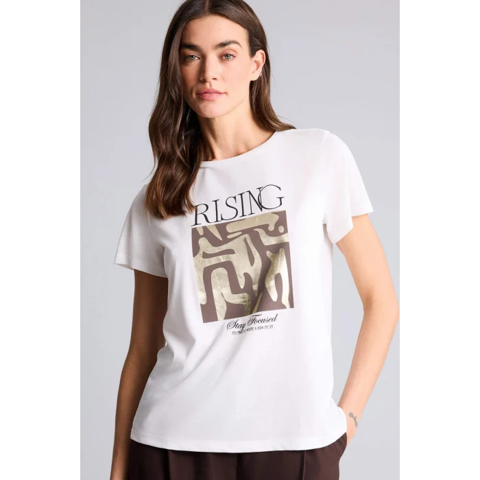 Defacto H1395AXER105 Ekru Regular Fıt Baskılı Tişört