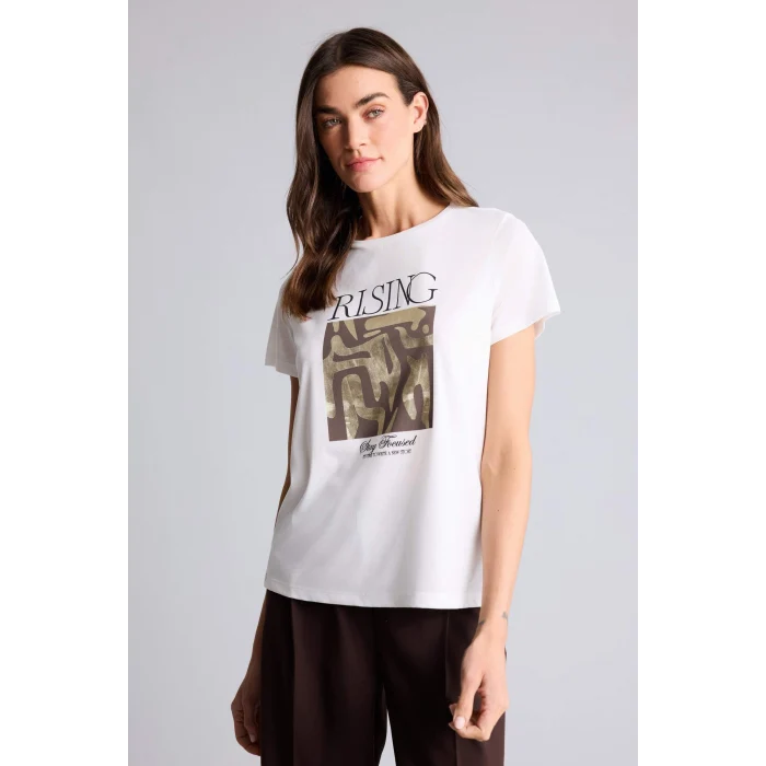 Defacto H1395AXER105 Ekru Regular Fıt Baskılı Tişört