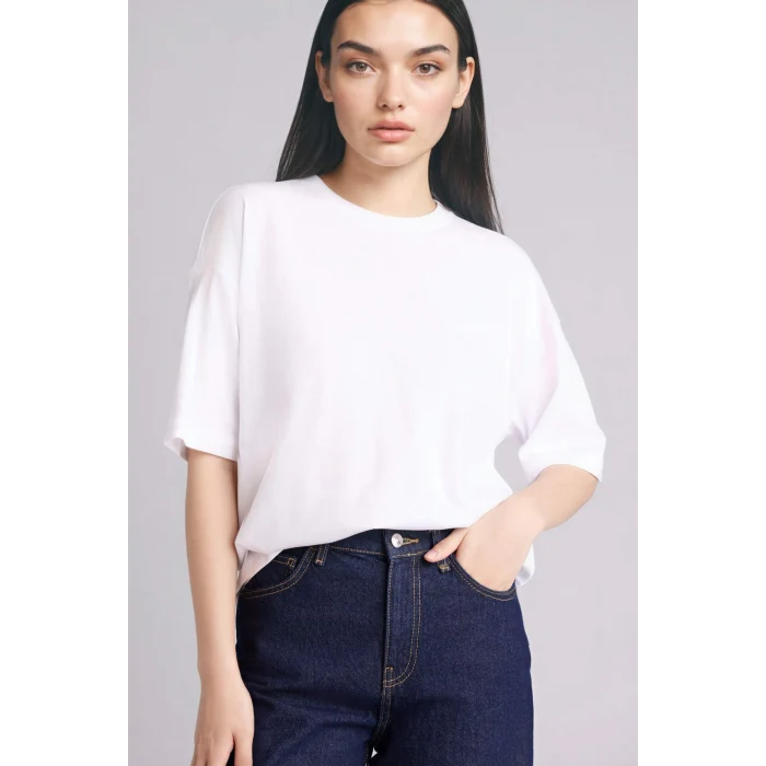 Defacto C0099AXWT36 Beyaz Oversıze Basıc Penye Tişört