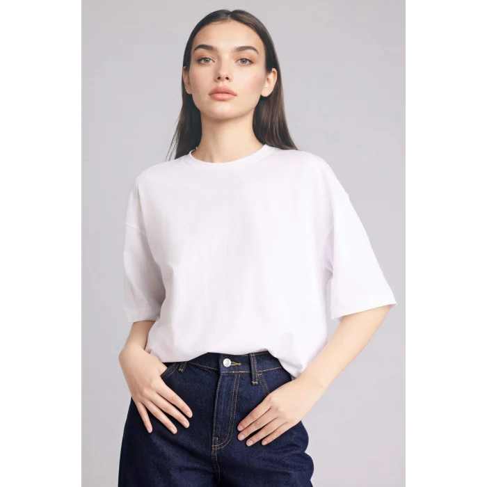 Defacto C0099AXWT36 Beyaz Oversıze Basıc Penye Tişört