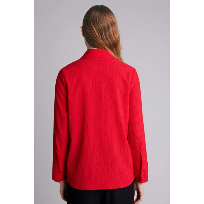 Defacto H0467AXRD256 Kırmızı Regular Fıt Gömlek Yaka Gofre Dokulu Uzun Kollu Gömlek