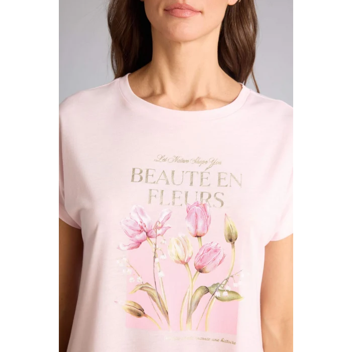 Defacto H1397AXPN671 Pembe Regular Fıt Çiçekli Tişört