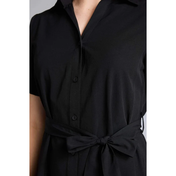 Defacto E7114AXBK81 Siyah A Kesim Gömlek Yaka Poplin Midi Elbise