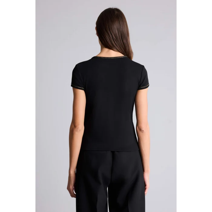 Defacto G9548AXBK81 Siyah Slım Fıt Bisiklet Yaka Ribana Kısa Kollu Tişört