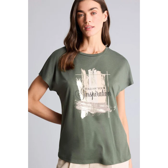 Defacto H1392AXKH444 Haki Relax Fıt Baskılı Tişört