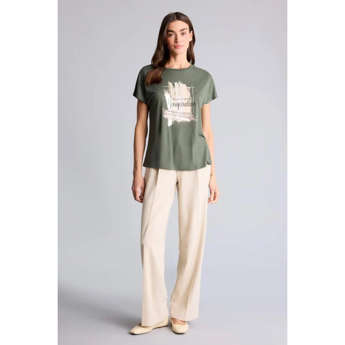 Defacto H1392AXKH444 Haki Relax Fıt Baskılı Tişört