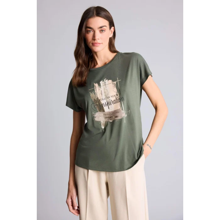 Defacto H1392AXKH444 Haki Relax Fıt Baskılı Tişört