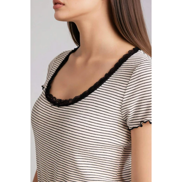 Defacto G3118AXBK81 Siyah Regular Fıt Kısa Kollu 2li Ribana Takım