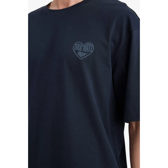 Defacto F8085AXNV64 Lacivert %100 Pamuk Boxy Fit Baskılı Tişört