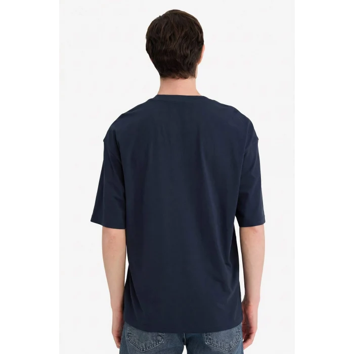 Defacto F8085AXNV64 Lacivert %100 Pamuk Boxy Fit Baskılı Tişört