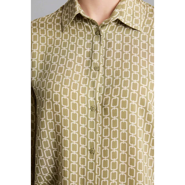 Defacto T0609AZKH176 Haki Loose Fıt Gömlek Yaka Baskılı Uzun Kollu Tunik