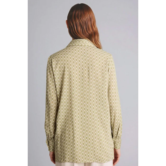 Defacto T0609AZKH176 Haki Loose Fıt Gömlek Yaka Baskılı Uzun Kollu Tunik