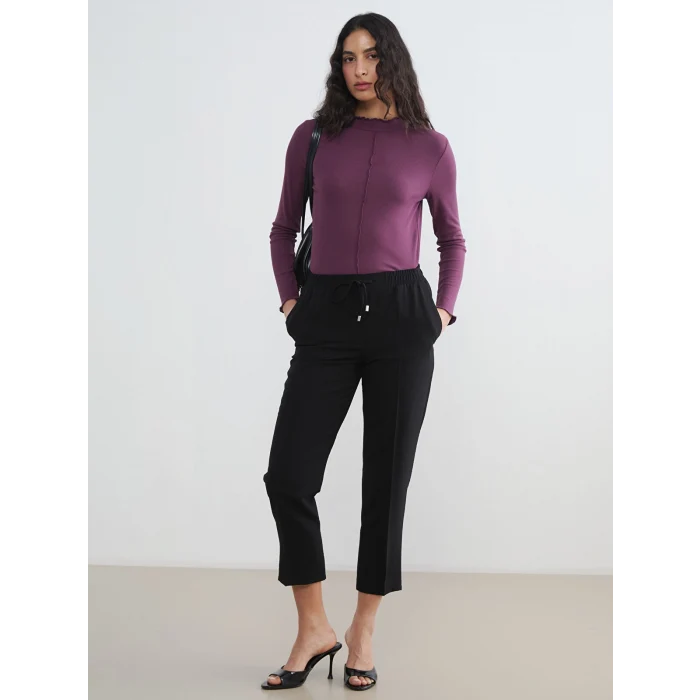 LCW Modest Mürdüm Fırfırlı Dik Yaka Kadın Body