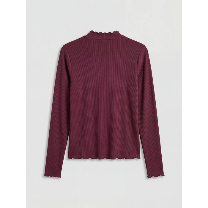 LCW Modest Mürdüm Fırfırlı Dik Yaka Kadın Body