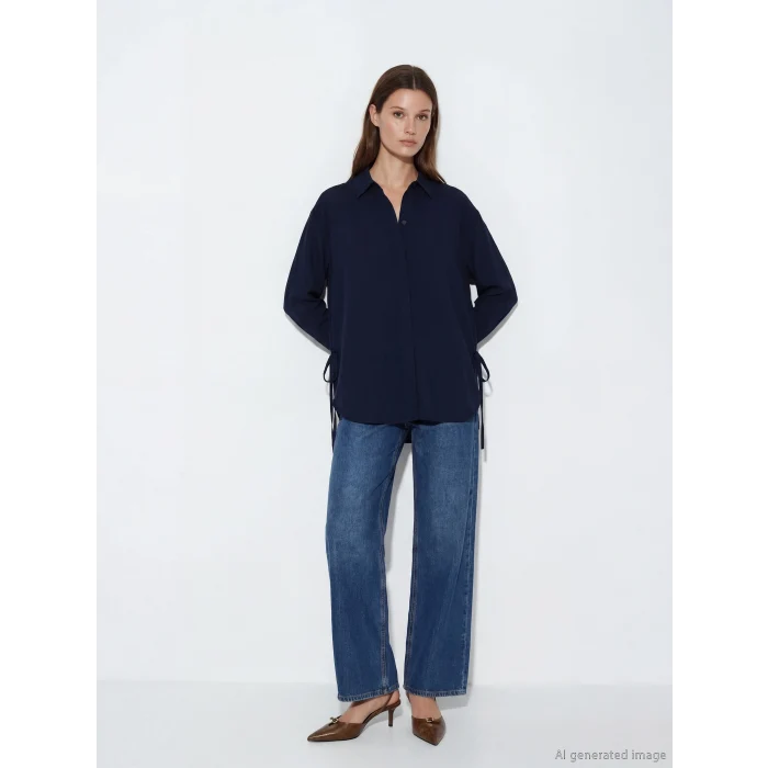 LCW Modest Lacivert Bağlama Detaylı Kadın Gömlek Tunik