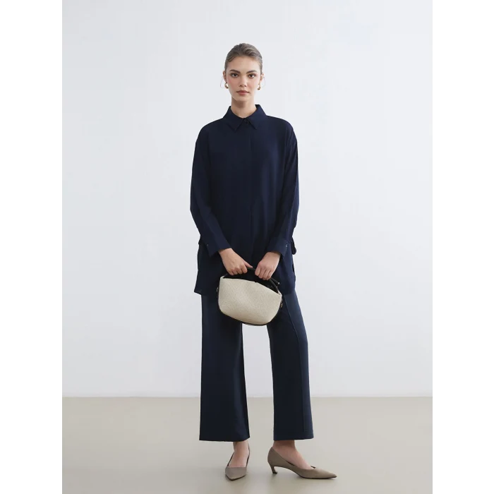 LCW Modest Lacivert Bağlama Detaylı Kadın Gömlek Tunik