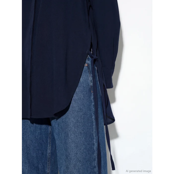 LCW Modest Lacivert Bağlama Detaylı Kadın Gömlek Tunik