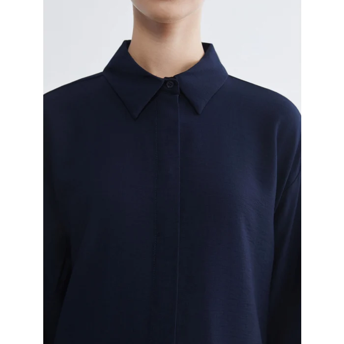 LCW Modest Lacivert Bağlama Detaylı Kadın Gömlek Tunik