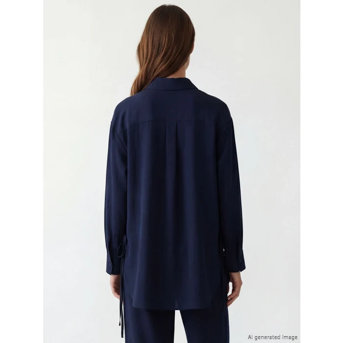 LCW Modest Lacivert Bağlama Detaylı Kadın Gömlek Tunik