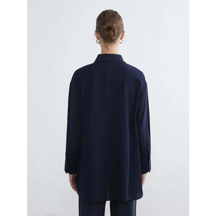 LCW Modest Lacivert Bağlama Detaylı Kadın Gömlek Tunik