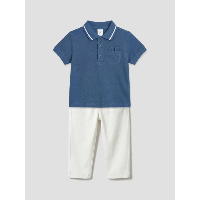 LCW baby Lacivert Polo Yaka Erkek Bebek Tişört ve Pantolon