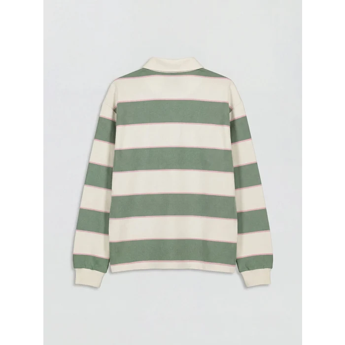 LCW Kids Yeşil Polo Yaka Çizgili Kız Çocuk Tişört