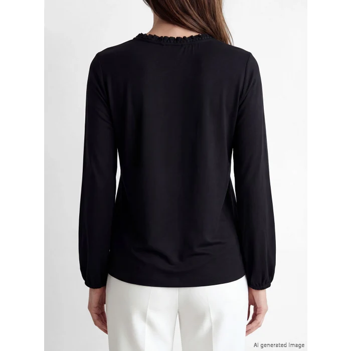 LCW Grace Siyah Fırfır Dik Yaka Bluz