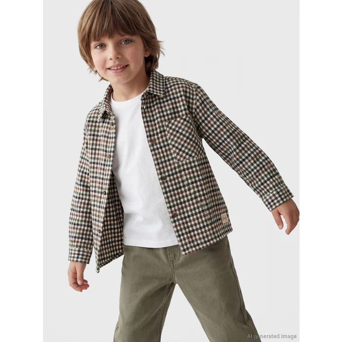 LCW Kids Ekru Ekose Erkek Çocuk Gömlek