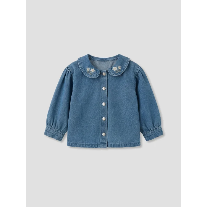 LCW baby Mavi Nakışlı Kız Bebek Jean Gömlek ve Jean Pantolon