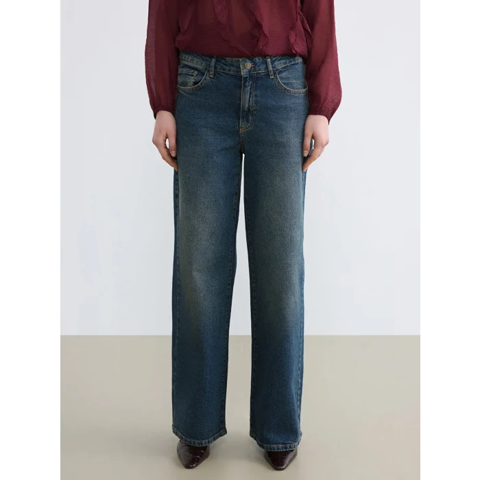 LCW Jeans İndigo Yüksek Bel Wideleg Kadın Jean Pantolon