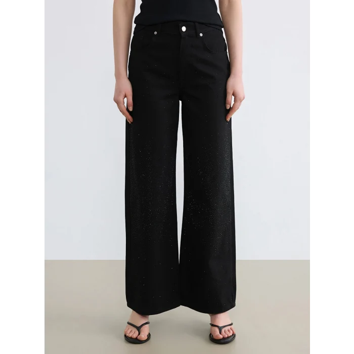 LCW Jeans Siyah Yüksek Bel Wideleg Kadın Jean Pantolon
