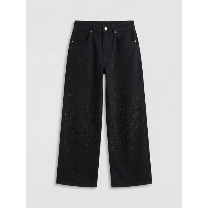 LCW Jeans Siyah Yüksek Bel Wideleg Kadın Jean Pantolon
