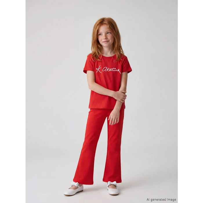LCW Kids Kırmızı İspanyol Paça Kız Çocuk Tayt