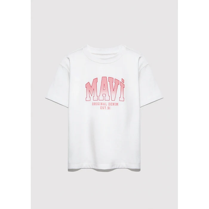Mavi 7610386-70057 Mavi Logo Baskılı Ekru Tişört