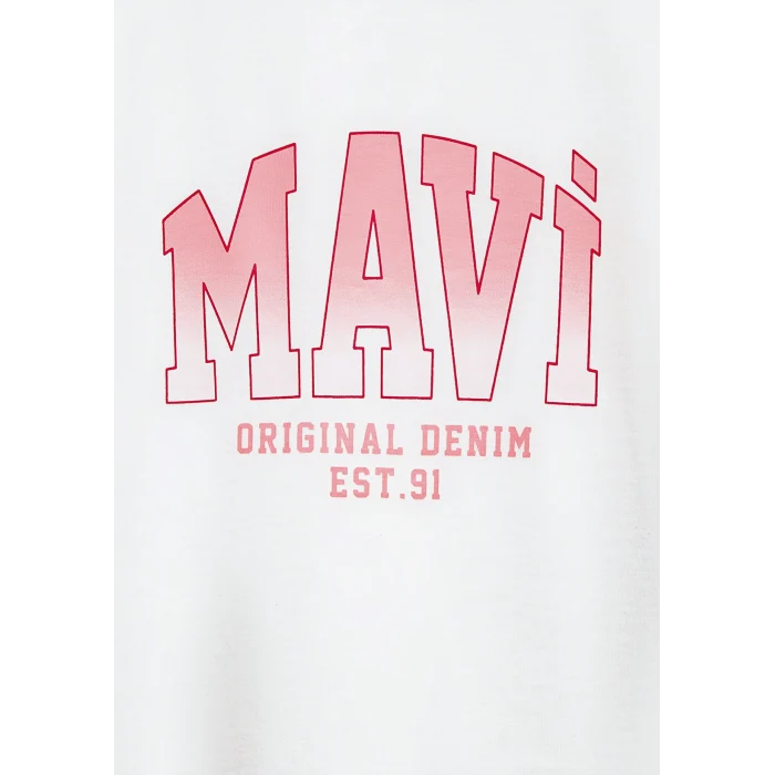 Mavi 7610386-70057 Mavi Logo Baskılı Ekru Tişört