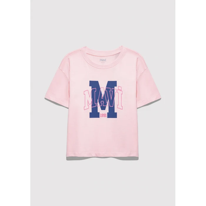 Mavi 7610390-71007 M Logo Baskılı Pembe Tişört
