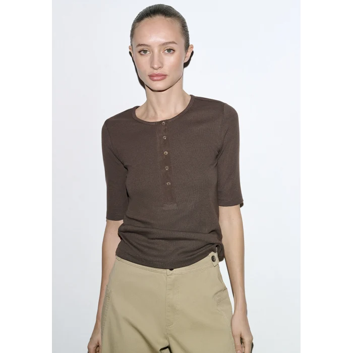 Mavi 1613852-71603 Düğme Detaylı Kahverengi Tişört