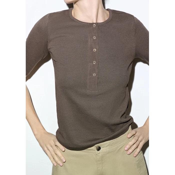 Mavi 1613852-71603 Düğme Detaylı Kahverengi Tişört