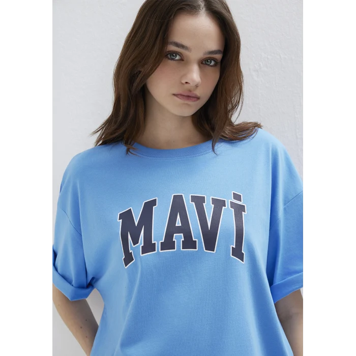 Mavi 1600843-91478 Mavi Logo Baskılı Mavi Tişört