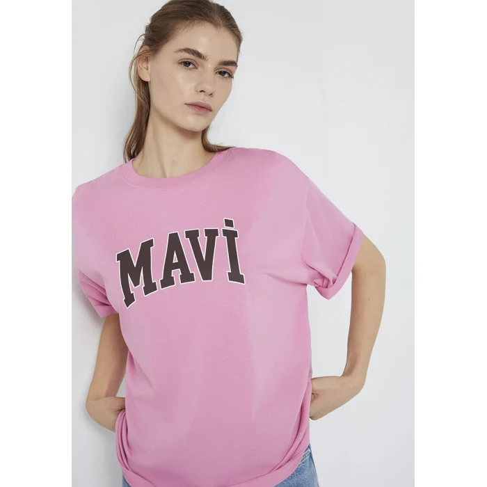Mavi 1600843-71063 Mavi Logo Baskılı Pembe Tişört
