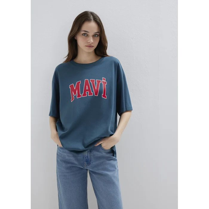 Mavi 1600843-70771 Mavi Logo Baskılı Mavi Tişört