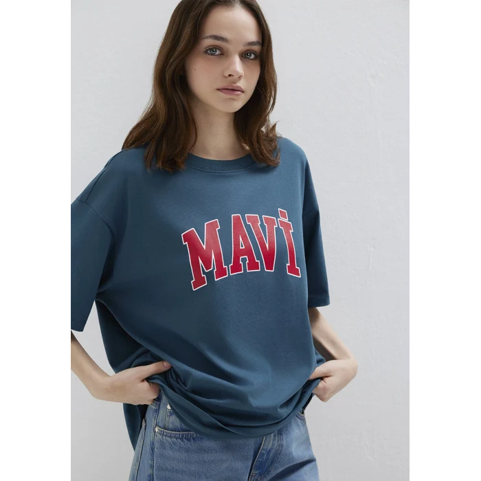 Mavi 1600843-70771 Mavi Logo Baskılı Mavi Tişört