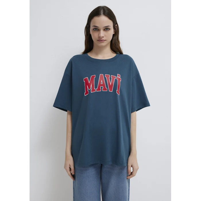 Mavi 1600843-70771 Mavi Logo Baskılı Mavi Tişört