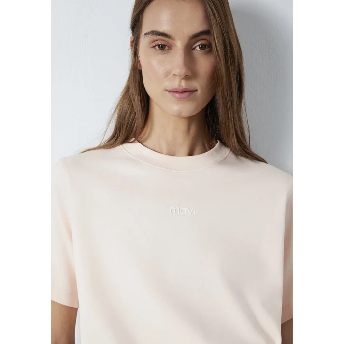 Mavi 1612829-71121 Mavi Logo Baskılı İnterlok Pembe Tişört