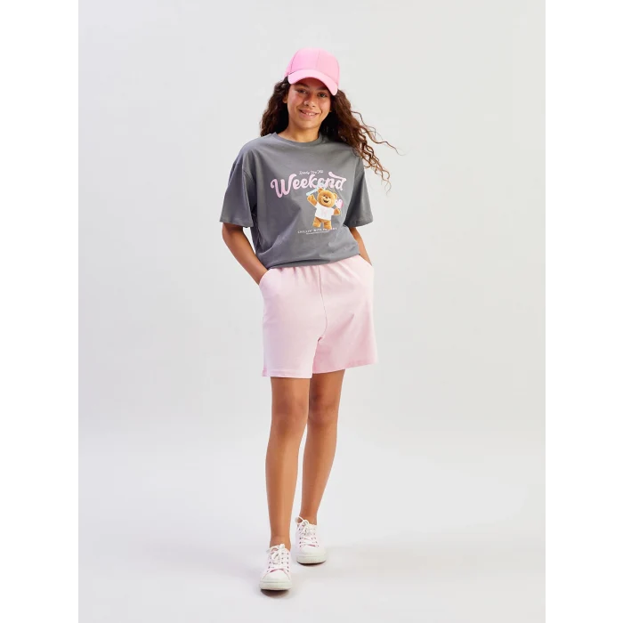 LCW Kids Pembe Beli Lastikli Kız Çocuk Şort