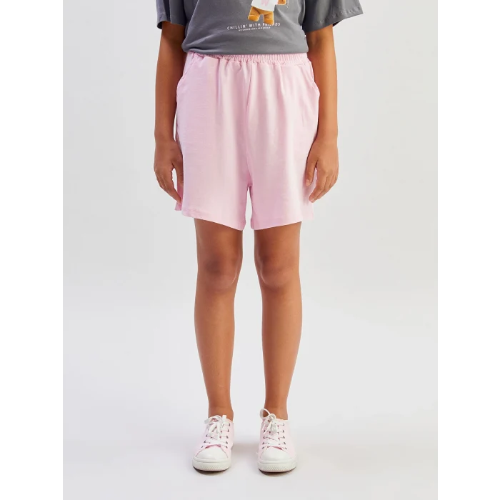 LCW Kids Pembe Beli Lastikli Kız Çocuk Şort