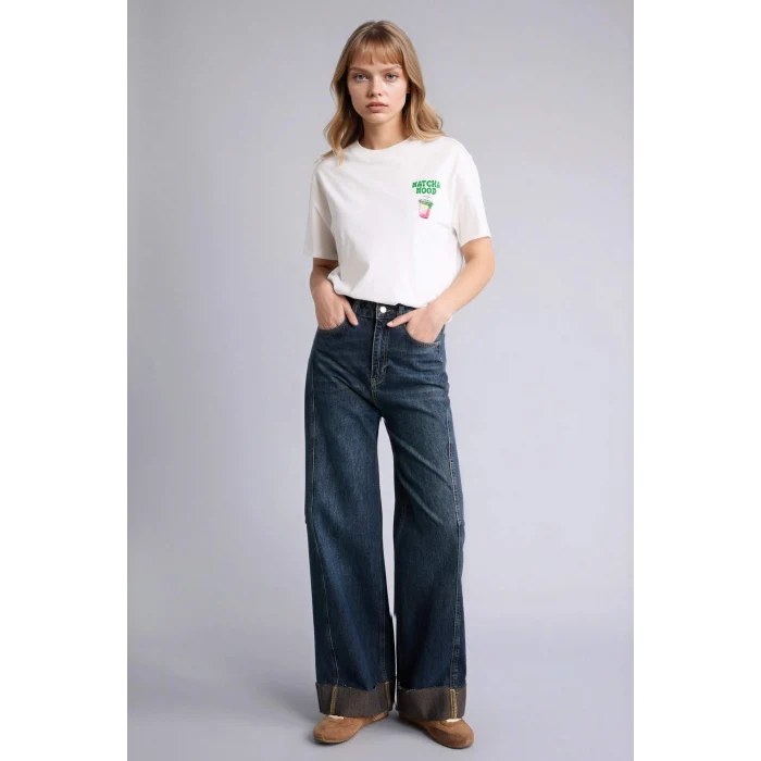 Defacto G2509AXWT32 Beyaz Oversıze Bisiklet Yaka Baskılı Kısa Kollu Tişört