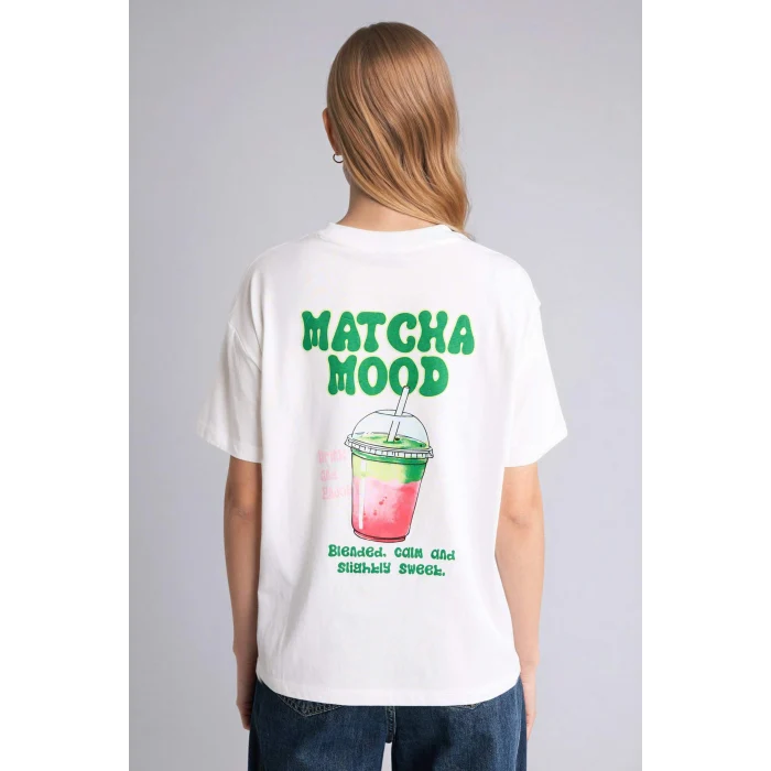 Defacto G2509AXWT32 Beyaz Oversıze Bisiklet Yaka Baskılı Kısa Kollu Tişört